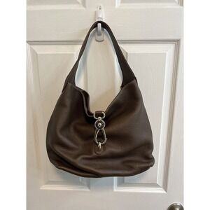 Dooney Bourke Logo Lock Pebble Leather Shoulder Strap Brown Pockets Preowned​